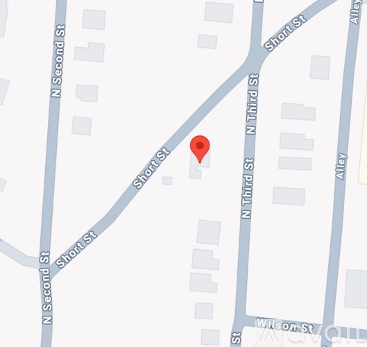 A map with a red pin on Short St.