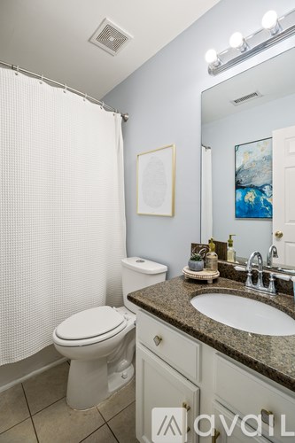 A bathroom with a toilet, sink, and shower curtain.