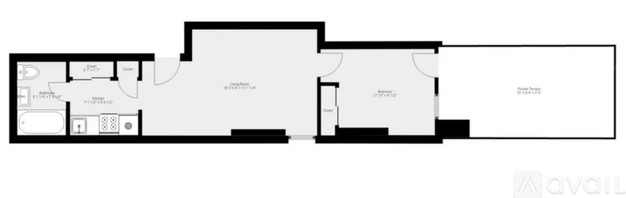 A black and white image of a floor plan for an apartment.