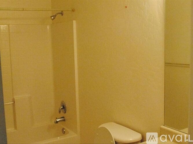 A bathroom with a toilet and a shower stall.