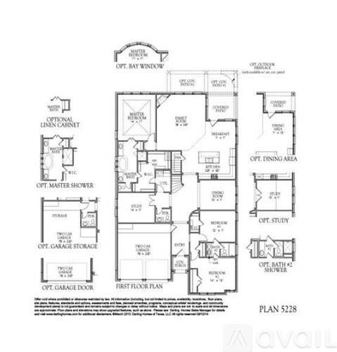 A floor plan for a home with optional garage storage and a master shower.