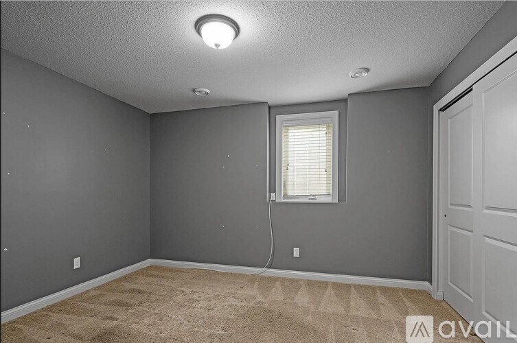 A room with a window and a carpet on the floor.