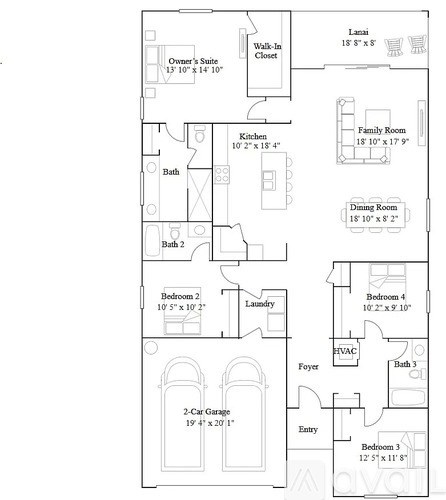 A floor plan of a house with labeled rooms and dimensions.