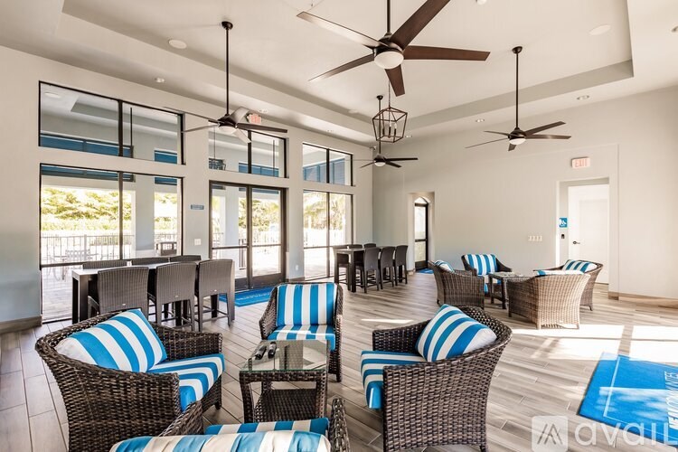 A sunny day at the outdoor seating area of a restaurant.
