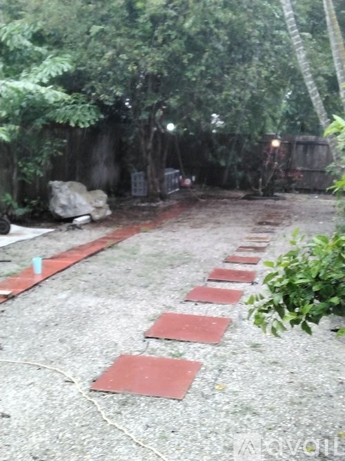 A garden path with stepping stones.