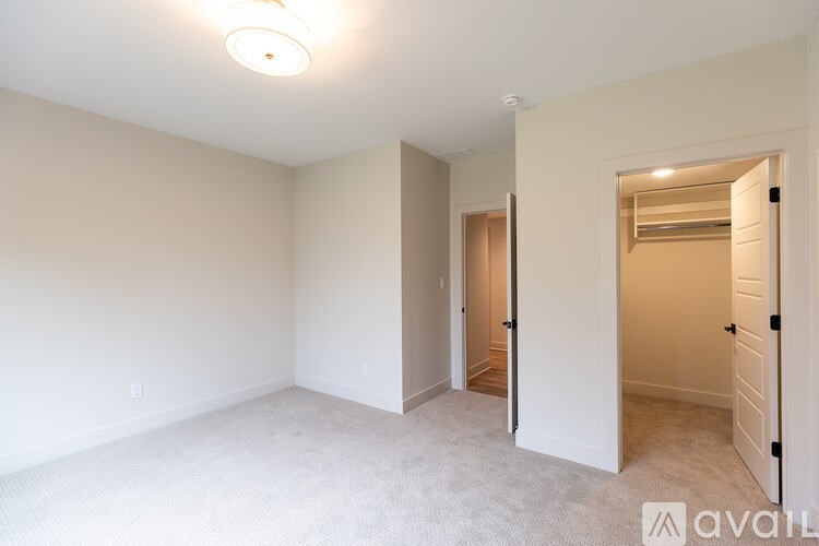 A white room with a carpeted floor and a ceiling light.