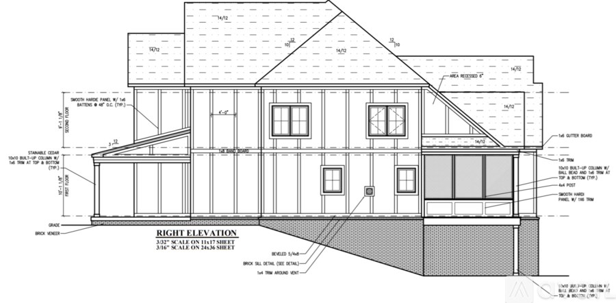 A black and white architectural drawing of a house with the title "RIGHT ELEVATION" at the bottom.