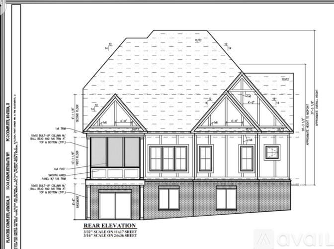 A black and white architectural drawing of a two-story house.