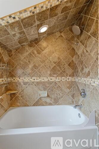 A bathroom with a tiled shower and a bathtub.