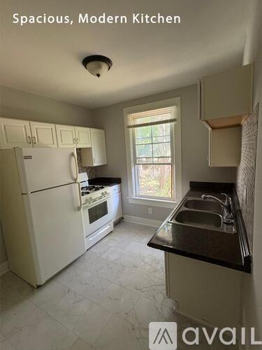 A modern kitchen with a refrigerator, stove, and sink.