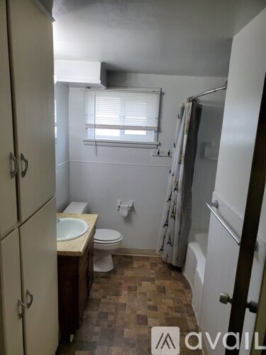 A bathroom with a toilet, sink, and shower.