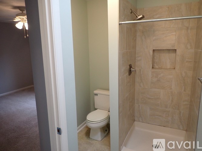 A bathroom with a toilet and a walk-in shower.