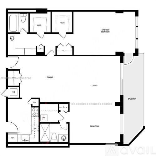 A floor plan of a house with a living room, dining room, kitchen, and two bedrooms.