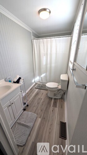 A bathroom with a toilet, sink, and shower.