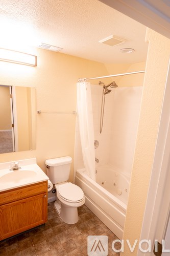 A bathroom with a toilet, sink, and shower.