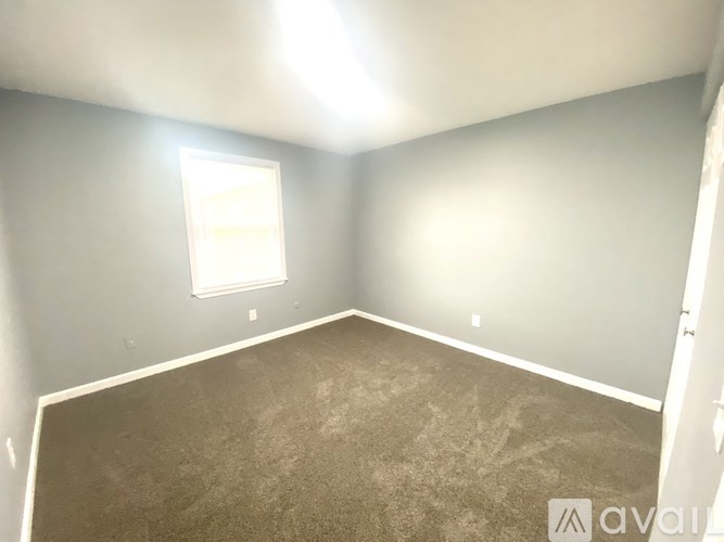 A room with a window and a carpeted floor.