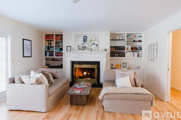 A living room with a fireplace and a couch.