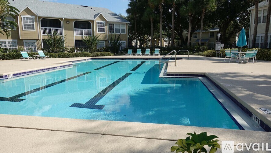 A swimming pool with a blue tiled edge and a white line in the middle.