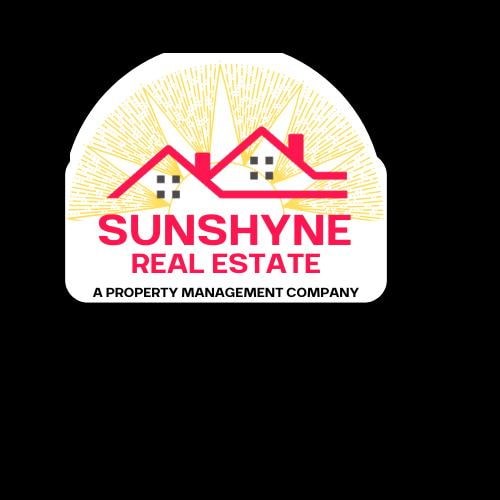 A logo for Sunshyne Real Estate, a property management company, features a stylized house with a sunburst background.