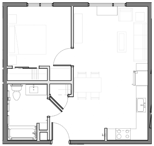 1 Bedroom 1 Bath Plan A & B