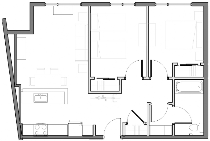 2 Bedroom 1 Bath Plan B