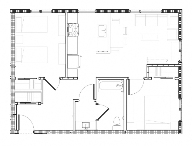2 Bedroom 1 Bath Plan C