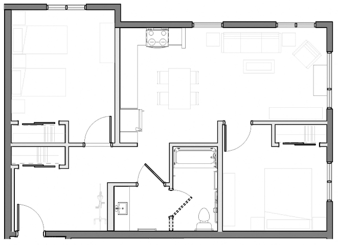 2 Bedroom 1 Bath  Plan A & D