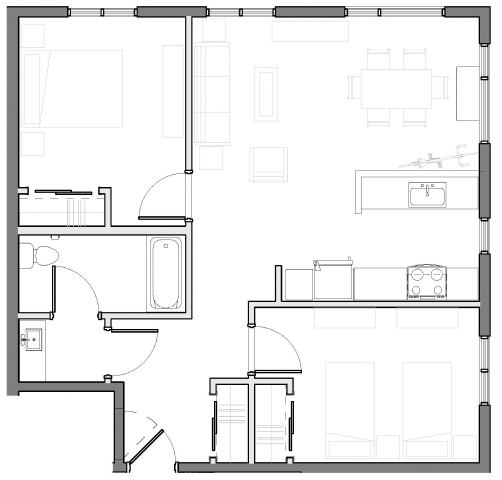 2 Bedroom 1 Bath Plan E