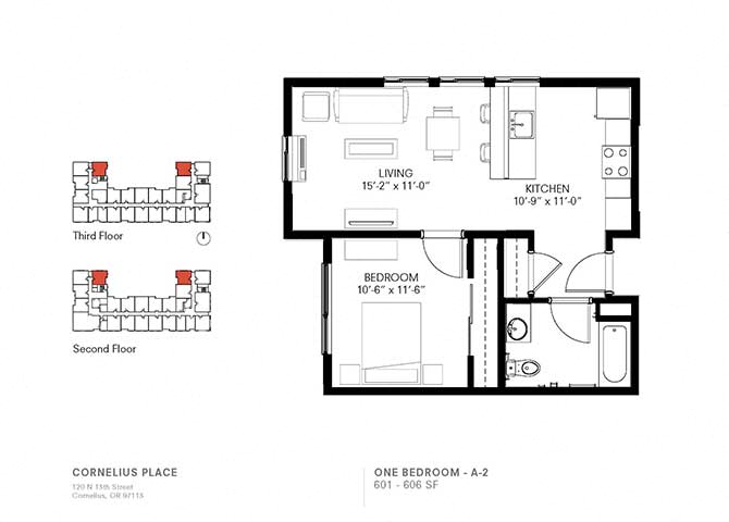 1 Bedroom 1 Bath Plan A2