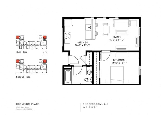 1 Bedroom 1 Bath Plan A1