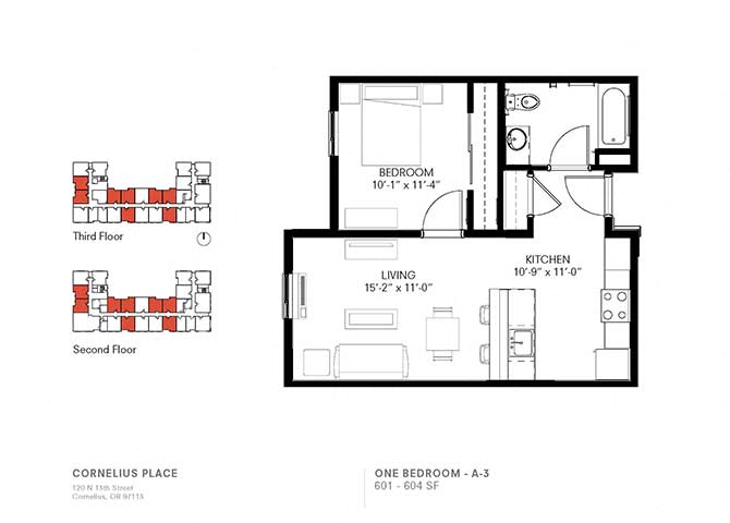1 Bedroom 1 Bath Plan A3