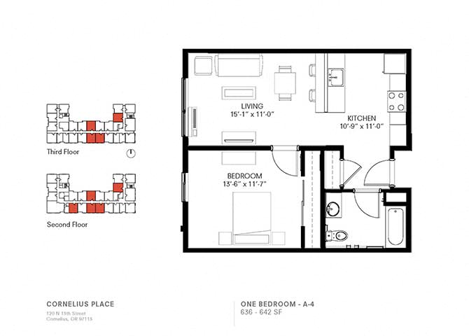 1 Bedroom 1 Bath Plan A4