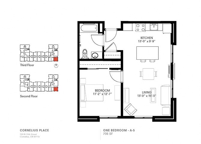 1 Bedroom 1 Bath Plan A5