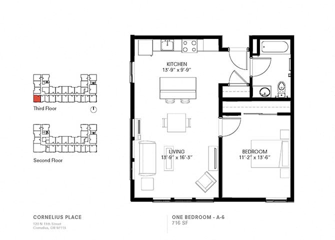 1 Bedroom 1 Bath Plan A6