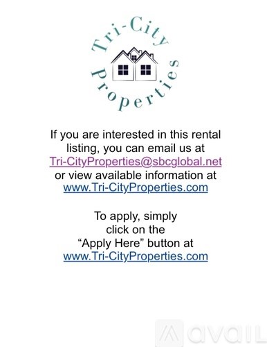 A flyer for Tri-City Properties with information on how to apply for a rental listing.