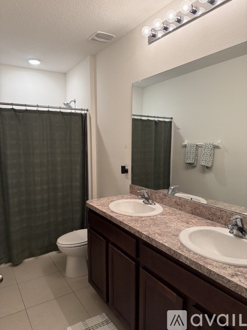 A bathroom with a toilet, sink, and shower curtain.