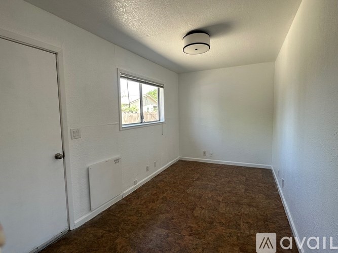 A room with a brown carpet and a window.