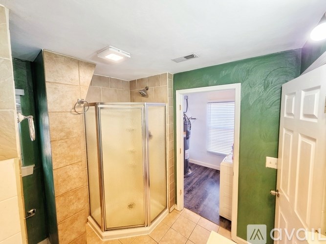 A bathroom with a walk-in shower and a toilet.