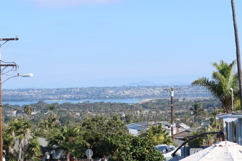 A view of a residential area with houses and trees.