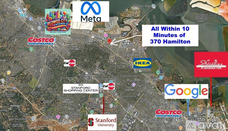 A map shows a location with Stanford Shopping Center and Costco Wholesale.