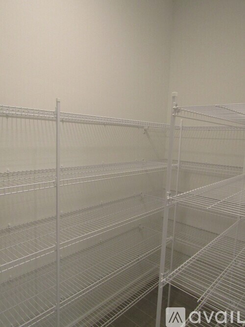 Empty shelves in a storage room.