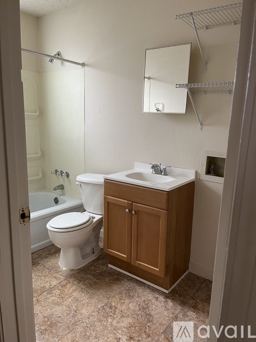 A bathroom with a toilet, sink, and a shower.