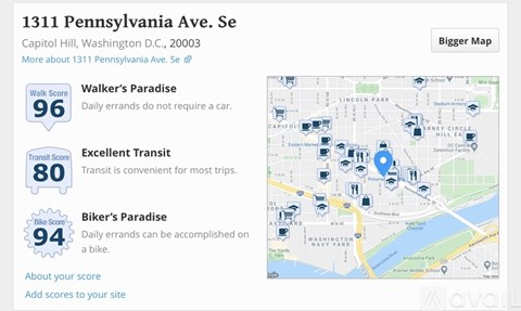 A map of a neighborhood with a blue marker on it.