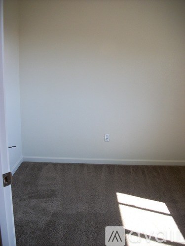 A room with a carpet and a door.