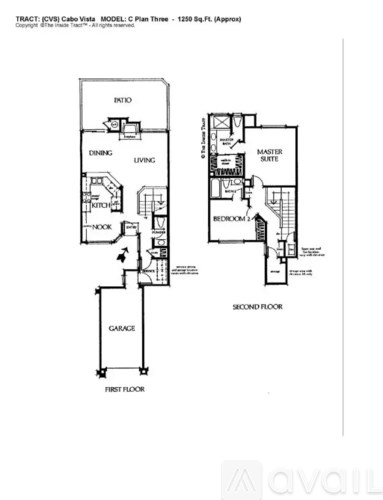 A floor plan of a two-story house with a garage on the first floor and a master suite on the second floor.