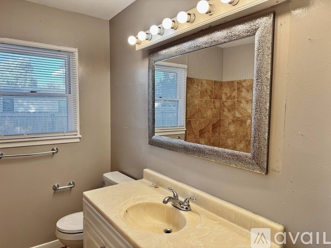 A bathroom with a sink, mirror, and toilet.
