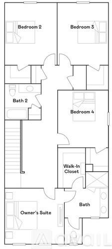 A floor plan of a house with labeled rooms including Bedroom 2, Bedroom 3, Bath 2, Bedroom 4, Walk-In Closet, Owner's Suite, and Bath.