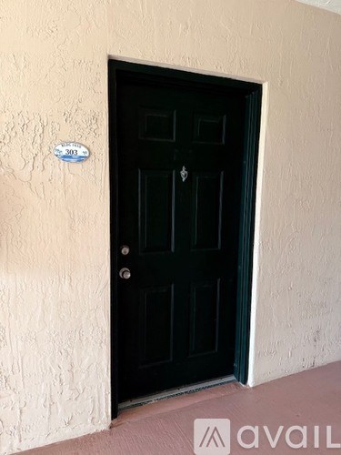 A black door with a sign above it that says "301".