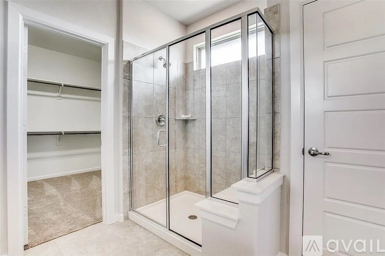 A bathroom with a walk-in shower and a toilet.