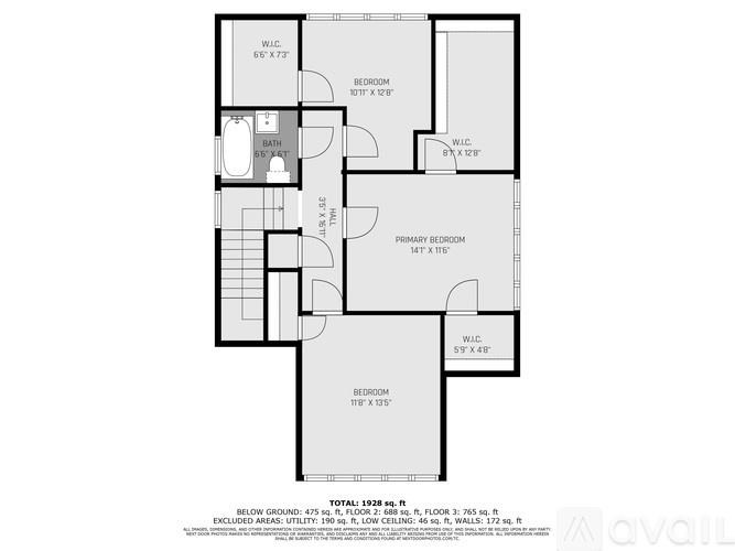 A floor plan of a house with a total area of 1292 square feet.